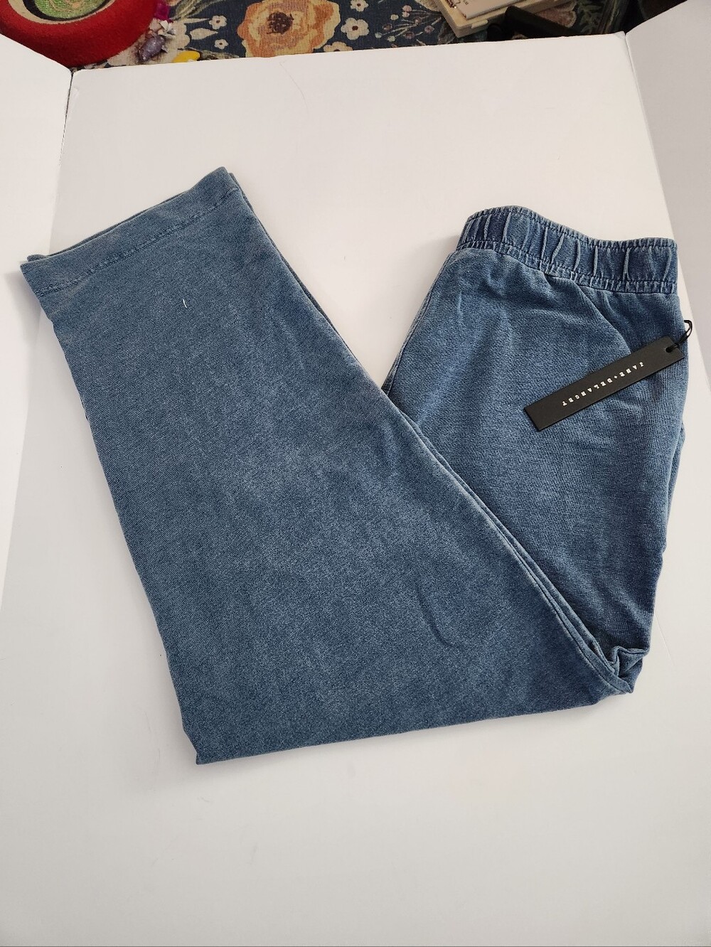 Women's Medium Blue Wash Denim Look Elastic-Waist Jogger Pants